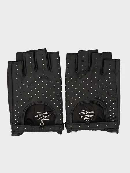 Кожаные перчатки Karl Lagerfeld с лого черные