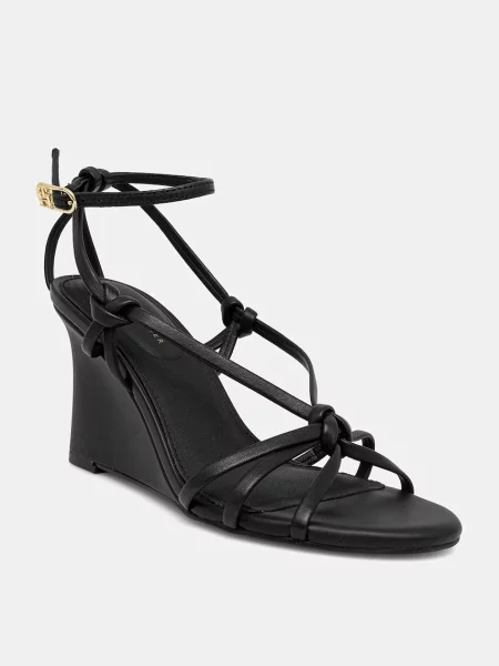 Usnjeni sandali Tommy Hilfiger LEATHER KNOTS WEDGE SANDAL črna