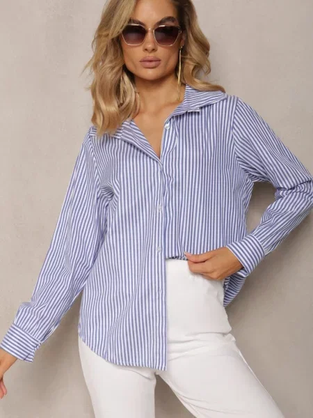 Granatowo-Biała Koszula o Klasycznym Fasonie z w Adetia biała