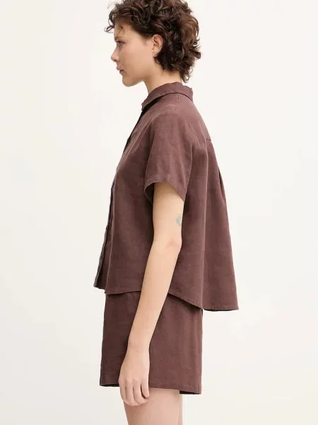 Льняная классическая ошейниковый рубашка Samsoe Samsoe коричневая