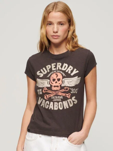 Koszulka fantasy z rękawami i motywem plakatu Superdry czarna