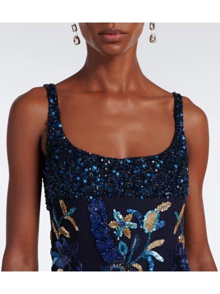 Rochie La Fuori cu model floral plasă albastru