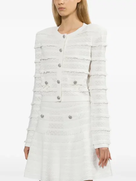 Cardigan Self-portrait din tweed alb