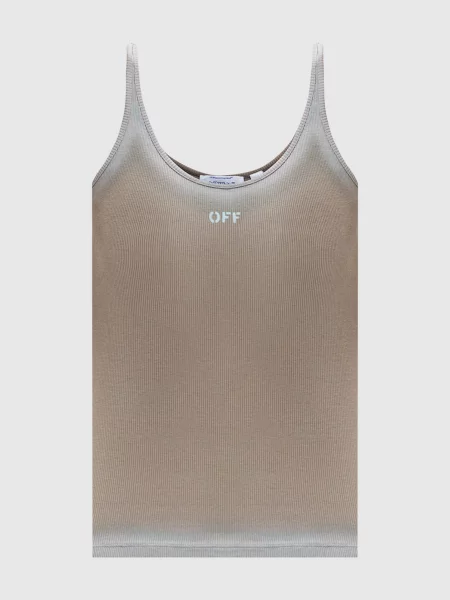 Майка в рубчик Spray Off-white коричнева
