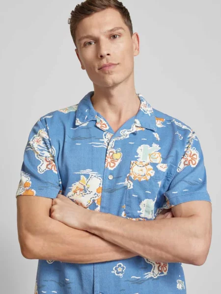 Koszula casualowa o kroju regular fit z listwą guzikową Knowledgecotton Apparel niebieska