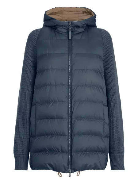 Geacă Brunello Cucinelli tricotate cu glugă albastru