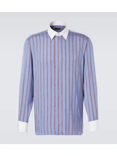 Hedvábná pruhovaná košile Tom Ford modrá