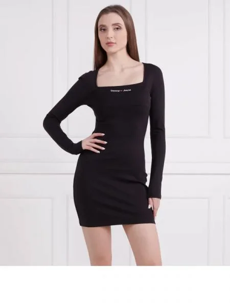 Tommy Jeans Ruha TJW SERIF LINEAR LS BODYCON fekete