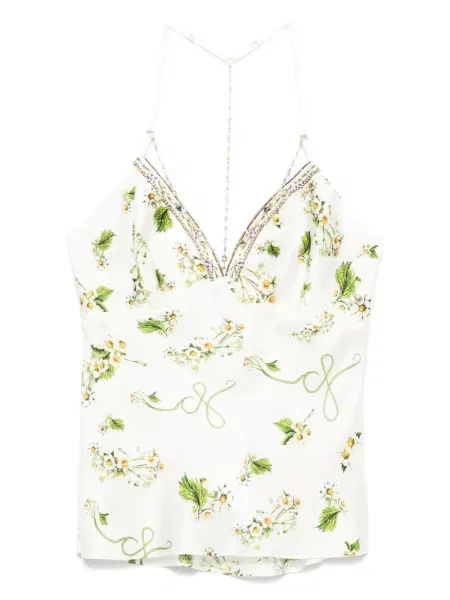 Top Camilla de mătase cu model floral cu imagine alb
