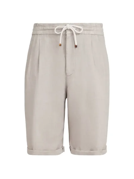 Lněné plisované stahovací šňůrka bermudy Brunello Cucinelli