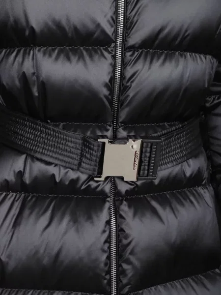 Cu centură palton de blană Moncler cu blană negru