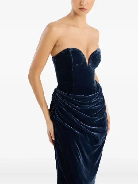 Rochie maxi Rotate Birger Christensen de catifea cu crăpătură de costum albastru