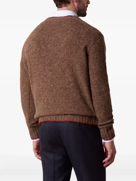 Pulover Brooks Brothers cu decolteu rotund maro
