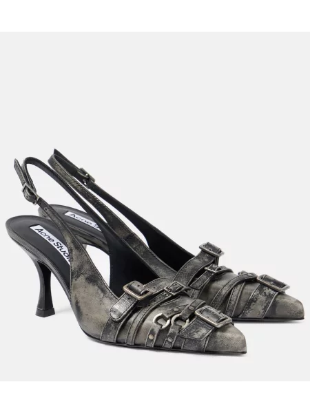 Pantofi cu toc Acne Studios din piele cu cataramă slingback gri