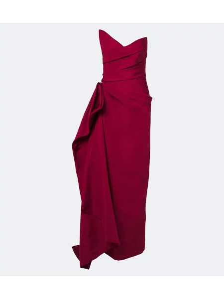 Rochie Monique Lhuillier de mătase asimetrică drapată roșu