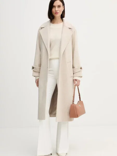 Pedro del Hierro płaszcz z dodatkiem wełny beżowy