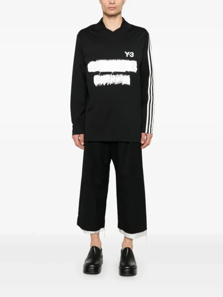 Lung tricou polo Y-3 cu autograf negru