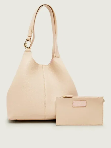 Coccinelle De piele geantă shopper + borsetă C-EASY bej