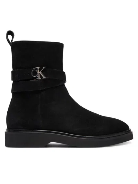 Calvin Klein Škornji Ankle Boot W/ Metal Logo Sue črna