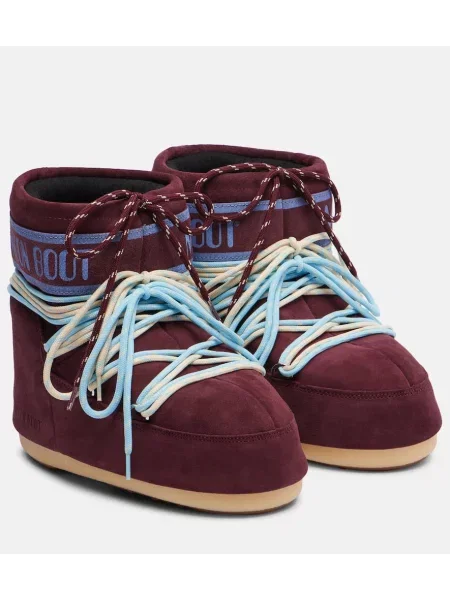 Cizme scurte Moon Boot din piele de căprioară bordo