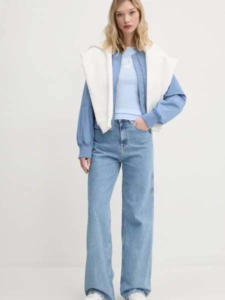Tommy Jeans pulover s kapuco bombažen bež