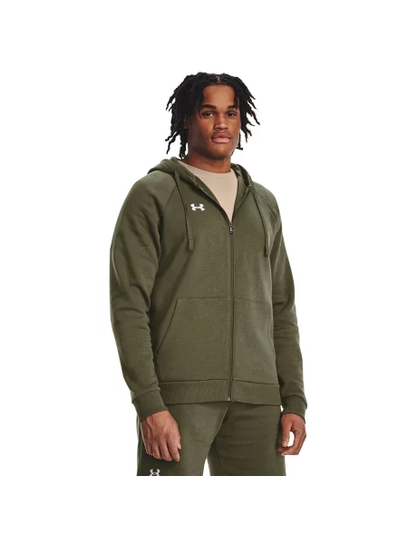 Férfi kapucnis pulóver Under Armour Rival Fleece FZ Hoodie navy DD green/white. Méret: S fehér