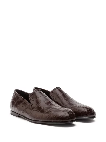 Iš natūralios odos slip on kambarinės šlepetės Dolce & Gabbana ruda