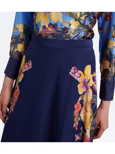 Fusta maxi Etro de mătase cu model floral albastru