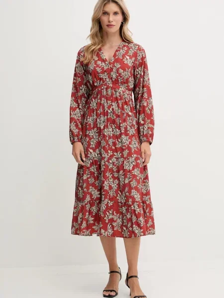 Pepe Jeans sukienka midi rozkloszowana pomarańczowy