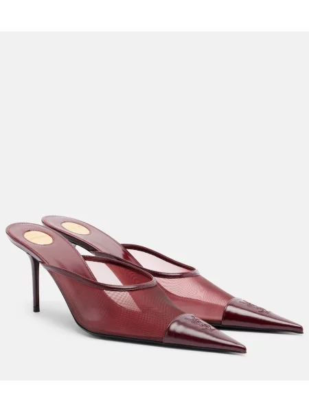 Papuci tip mules Saint Laurent din piele roșu