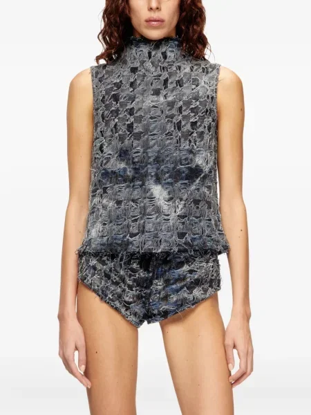 Kamizelka jeansowa Diesel w pepitkę niebieska