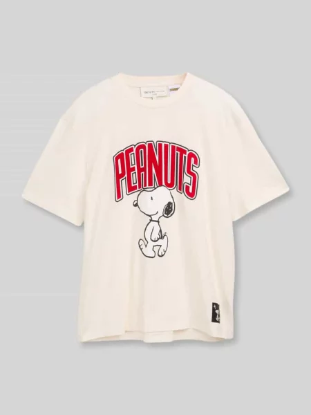 T-shirt o kroju relaxed fit z nadrukiem peanuts z motywem Tom Tailor Denim biała