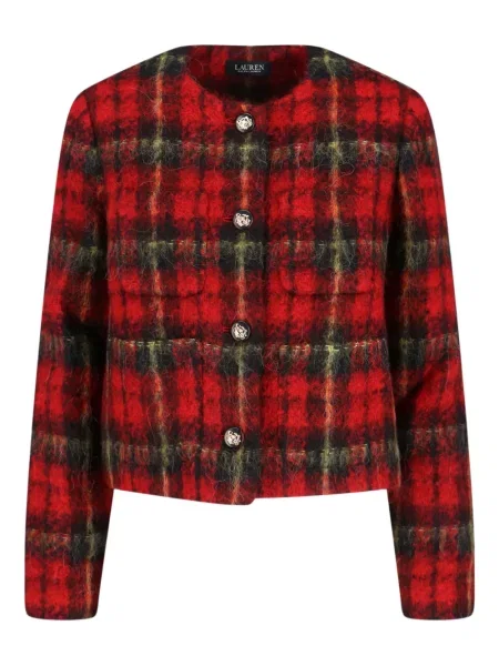 Geacă Lauren Ralph Lauren în carouri din tweed roșu