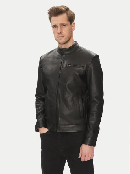 Serge Pariente Geacă de piele RETRO negru