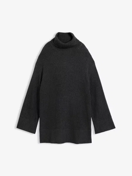 Sweter oversize z golfem z mieszanki bawełny szary