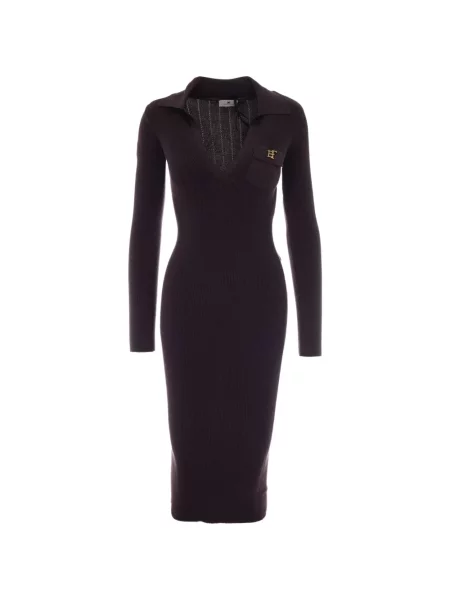 Rochie midi Elisabetta Franchi tricotate cu autograf maro