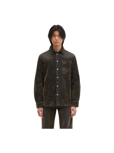 Helmut Lang koszula Curved Cl Shirt.Floc regular z kołnierzykiem klasycznym zielony