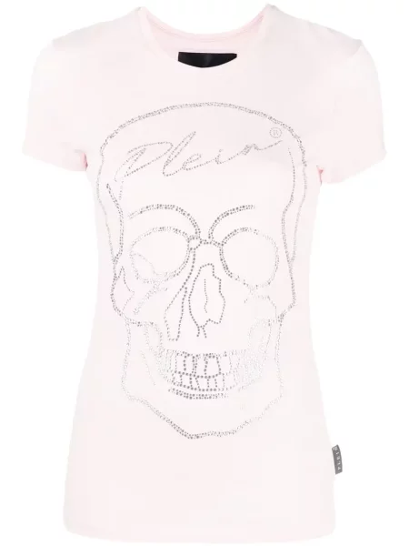 Tricou Philipp Plein de cristal roz