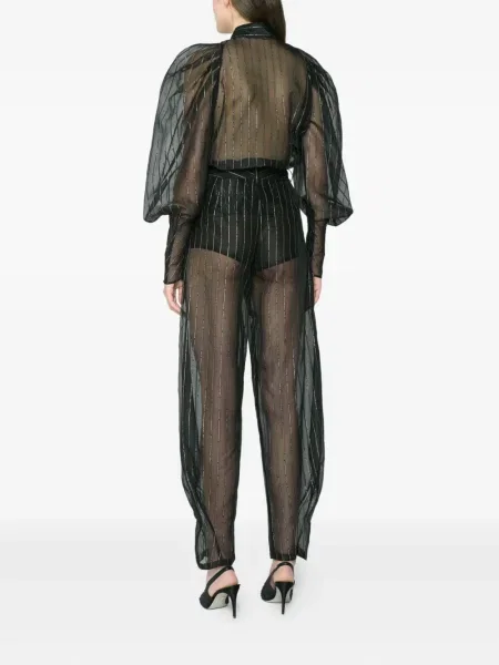 Pantaloni Genny cu dungi transparente negru
