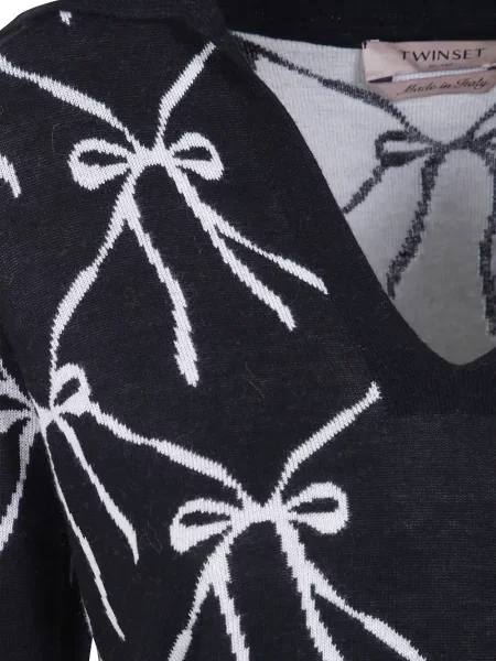 Pulover Twinset cu funde cu decolteu în V negru