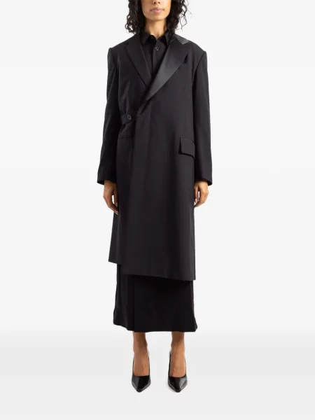 Cu centură palton Sacai din satin cu rever negru