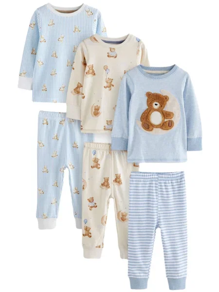 Next Pijamale bej / albastru / maro alb