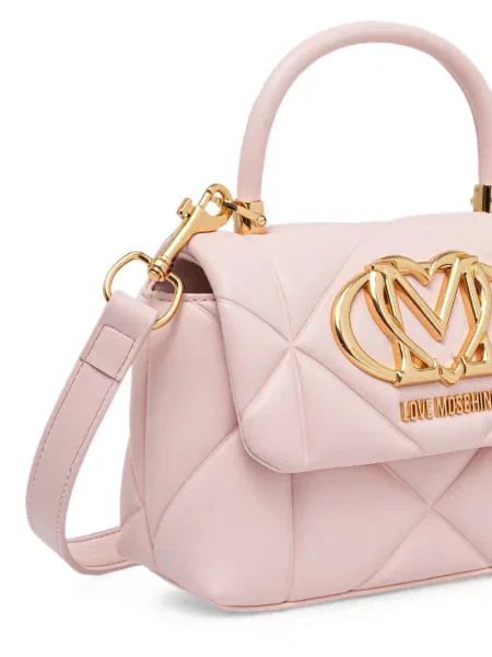 Ватиран шопинг чанта Love Moschino със сърца с автограф розово