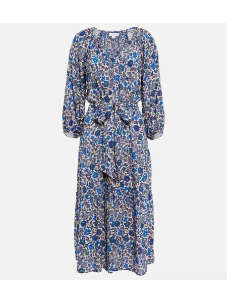 Zamatové kvetinové midi šaty Velvet po kolená modrá