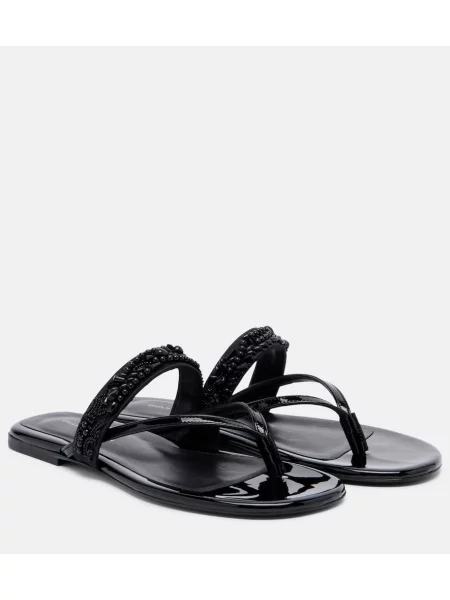 Chiloți tanga Dries Van Noten din piele de lac negru
