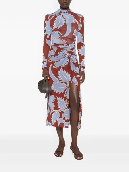 Rochie midi Dvf Diane Von Furstenberg cu model floral cu imagine maro