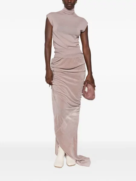 Fusta maxi Rick Owens cu volane cu cordon roz