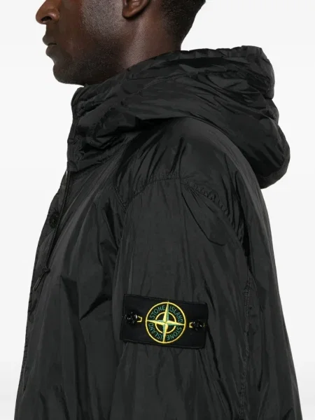 Palton Stone Island cu glugă cu strasuri negru