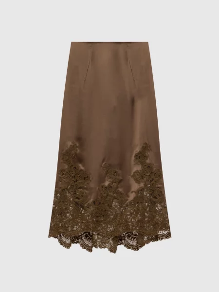 Спідниця кольору хакі із шовку з мереживом Ermanno Scervino