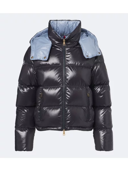 Péřová bunda Moncler s kapucí modrá